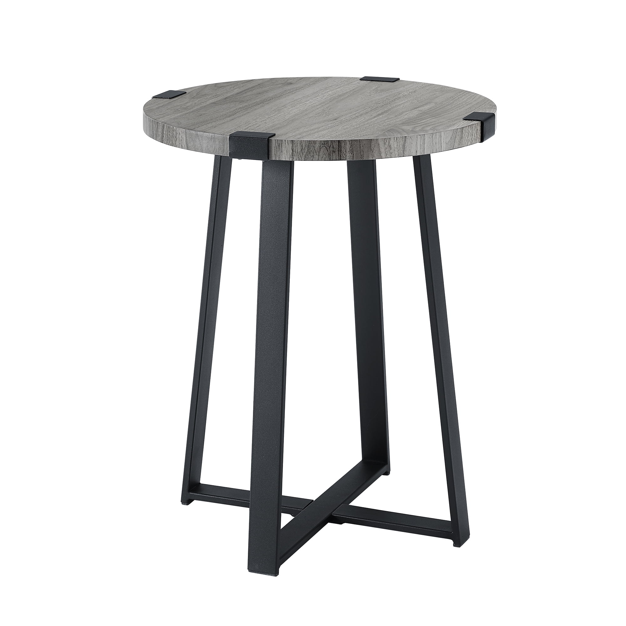 Woven Paths Rustic Wood and Metal Round End Table, Slate Grey