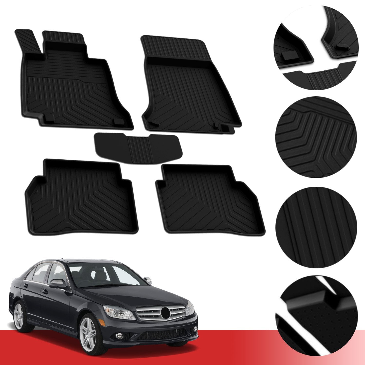 Floor Mats Heavy Duty Rubber Liner For Mercedes C Class (W204) Sedan