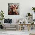 thumbnail image 3 of Stupell Industries Detailed Floral Highland Cow Animals Painting Wrapped Canvas Canvas Art Print Wall Art, 30 x 30, 3 of 8