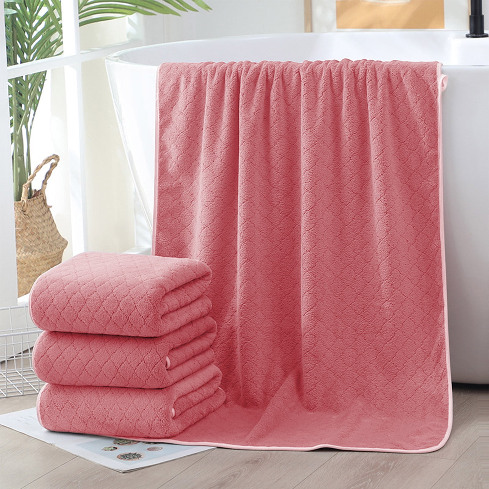 Hiroekza 8-Piece Coral Fleece Bath Towels Set for Bathroom 100% Cotton Towel Set Includes 2 Bath Towels 2 Hand Towels 4 Washcloths for Shower, Spa, Hotel & Home Bathroom Essentials Red