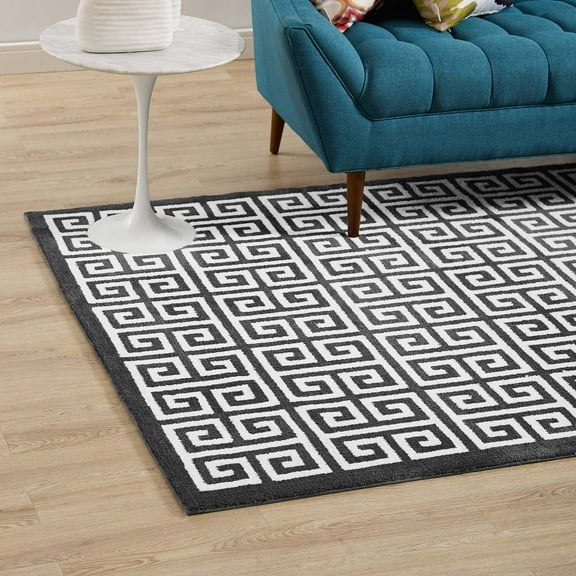 Freydis Greek Key 5x8 Area Rug - Black and White