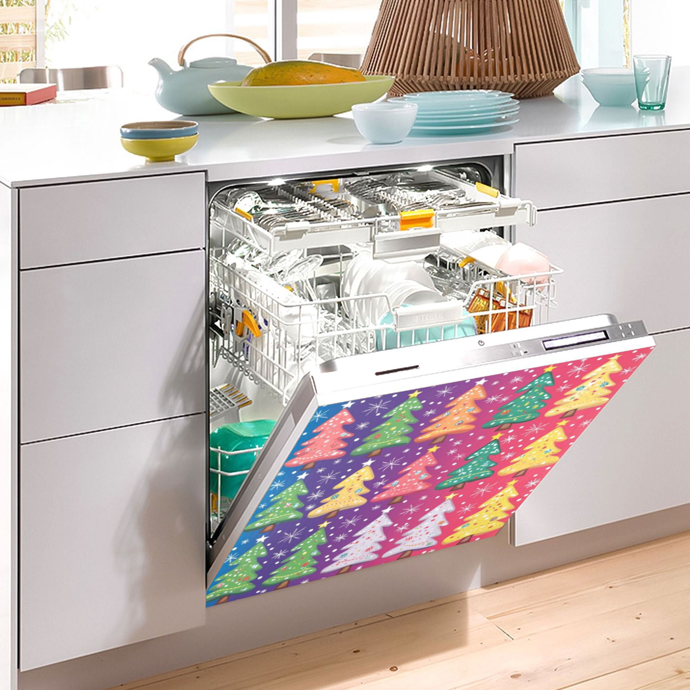 Dishwasher Magnetic Sticker 23x26 Inch Refrigerator Magnetic Sticker Washing Machine Magnetic Sticker Kitchen Panel Magnetic Sticker Home Decor Colorful Christmas Tree