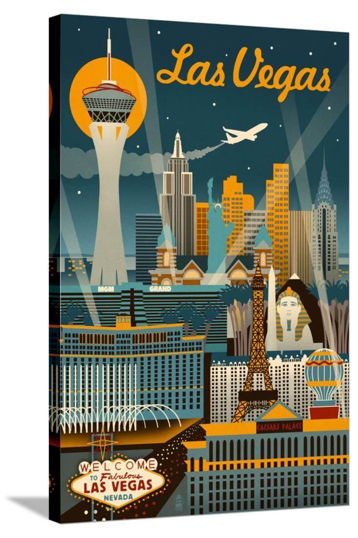 Las Vegas, Nevada Retro Skyline, GalleryWrapped Canvas Print Wall