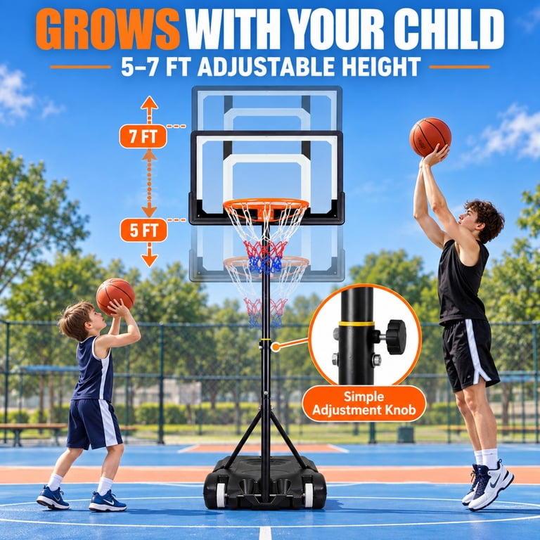 Airfind Adjustable Basketball Hoop, 5-7ft with Wheels photo 3