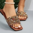 thumbnail image 4 of AXXD Brown Sandals Women Comfortable Summer Flat Rhinestone Mothers Day, 4 of 5
