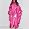 thumbnail image 2 of Women Summer Batwing Sleeve Satin Abaya Islam Maxi Dress Kaftan Women's Long Dress With Batwing Sleeves And A Half-High Neckline Solid Color Dress For Women Red One Size, 2 of 5