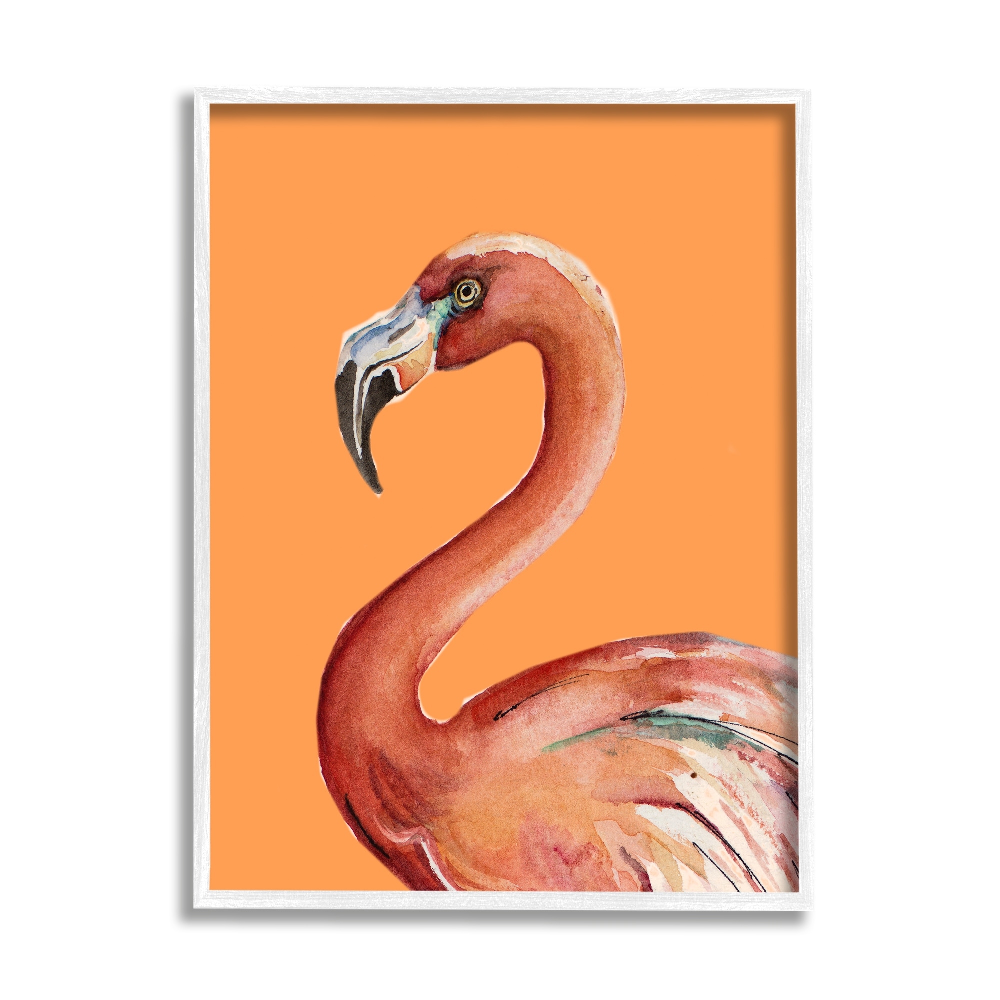 Stupell Industries Tropical Flamingo Bird Portrait Watercolor Detail Graphic Art White Framed Art Print Wall Art, Design by Patricia Pinto