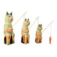 thumbnail image 2 of 3 estatuas de gato, figuras decorativas, arte coleccionable moderno, marionetas de madera Verde naranja, 2 of 9