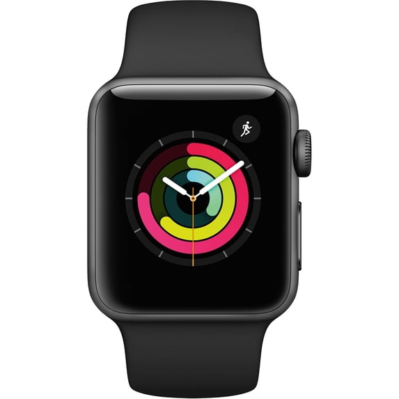 Pre-Owned Apple Watch Series 3 GPS Smart Watch, Aluminum Case, Black Sport Band, 18 Hour Battery Life, iOS, Space Gray/38mm, 1, 1, 1