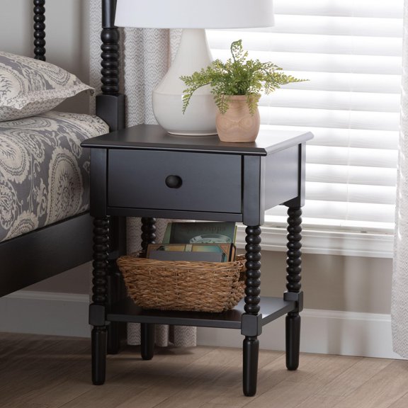 Baxton Studio Braith Farmhouse Nightstand, 1-Drawer, Black