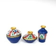 thumbnail image 2 of Handcrafted Blue Terracotta Pots for Home Decor - Set of 3 - Madhubani Hand Painting, 2 of 3
