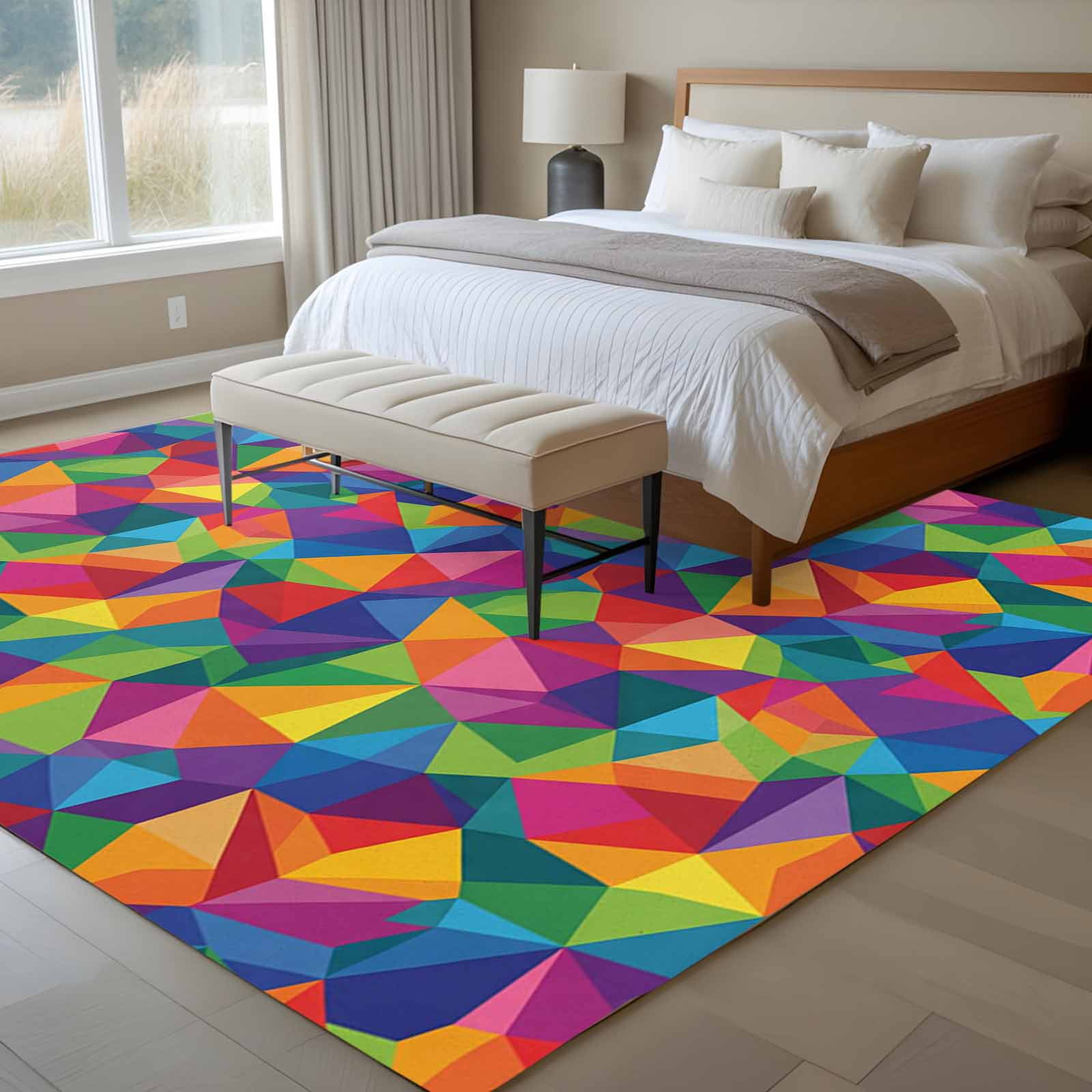 Large Area Rugs for Living Room Bedroom, Colorful Geometric 6'x9' Rug Washable Carpet Runner Indoor Outdoor, Modern Multicolor Abstract Motifs Non Slip Floor Mats Rug for Kitchen, Playroom