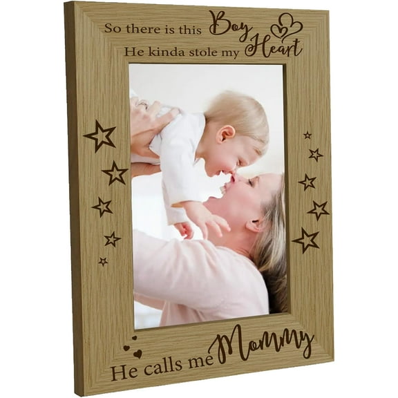 Mother and Son Picture Frame Wood Photo Frames 4x6 Engraved Display Wooden Tabletop Frame New Mom Gifts for Hanging Wall Gallery Desk Decor Mother's Day Best Mom Ever - He Calls me Mommy for DIY Star