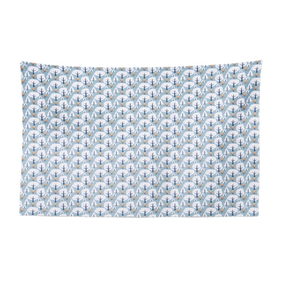 Ski Pattern Tapestry, Vintage Style Monochromatic Design of Skiing Themed Motifs, Fabric Wall Hanging Decor for Bedroom Living Room Dorm, 2 Sizes, Eggshell and Dark Sky Blue, by Ambesonne