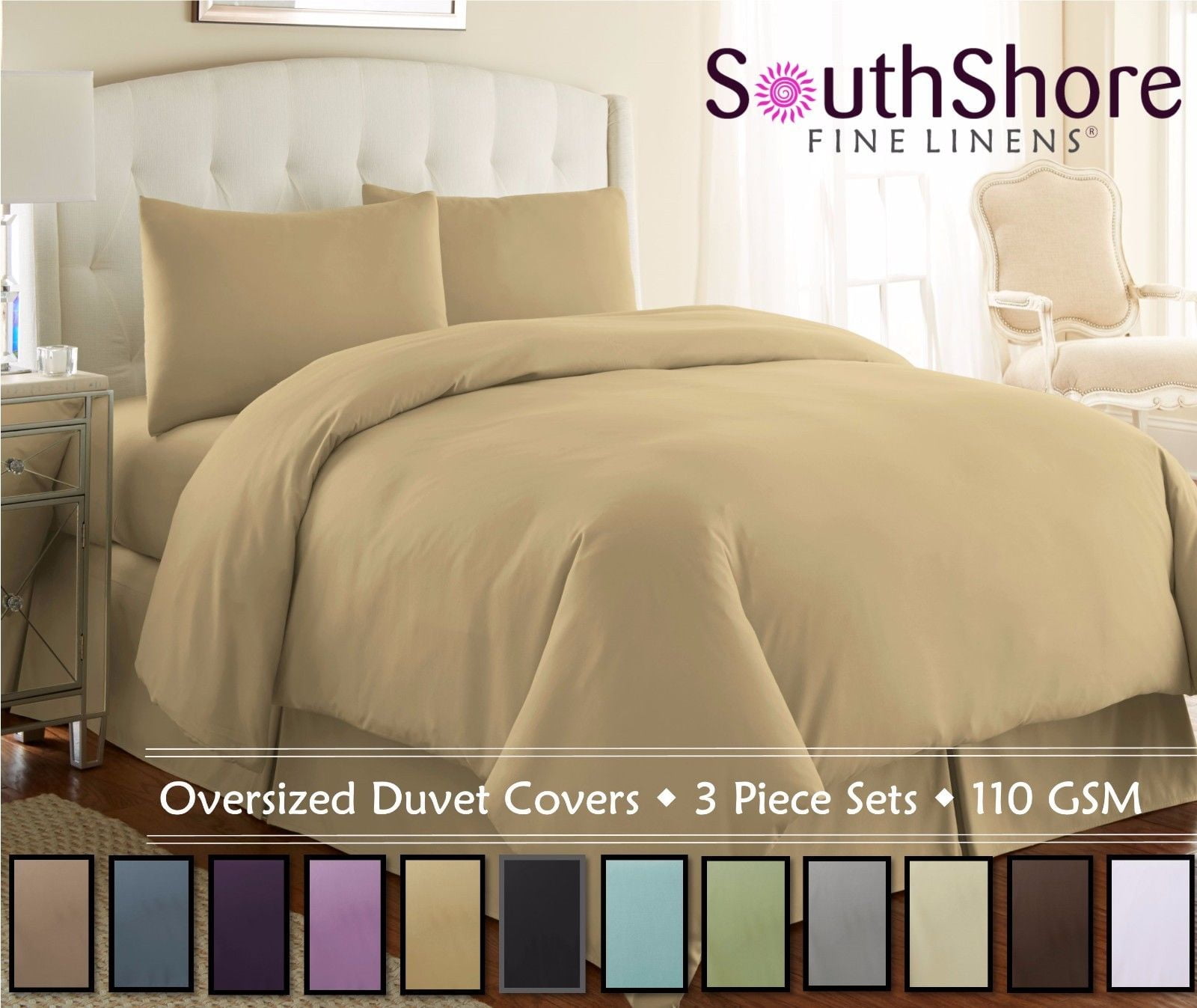 Neutral Solid Color 3-Piece Duvet Cover Set by Southshore Fine Linens