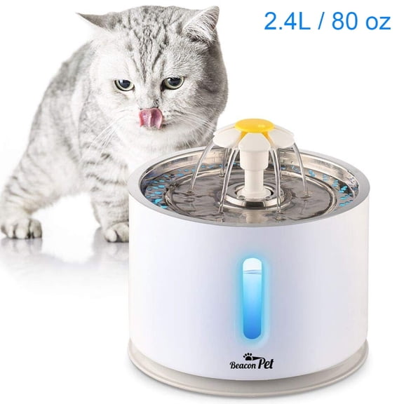 TOPCHANCES 80 oz. Cat Water Fountain, Stainless Steel Pet Fountain with Replacement Filter