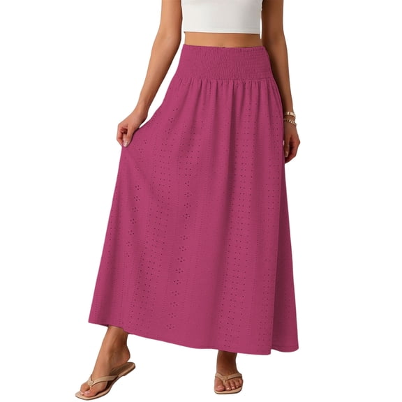 Gamivast Maxi Skirts for Women Eyelet Embroidered Tiered High Waisted Boho Skirt Flowy Casual A Line Lace Skirt Summer Beach Vacation Party Daily Wear