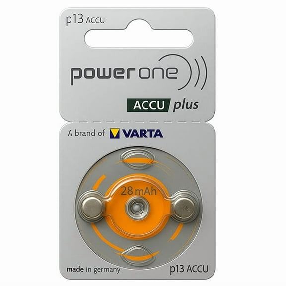 Size p13 PowerOne ACCU Plus Rechargeable Hearing Aid Batteries (2 Card)