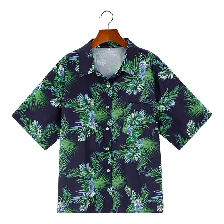 xiuh shirts for women women's funky hawaiian shirt blouse frontpocket  leaves flowers palm print top oversized t shirts for women blue xl 