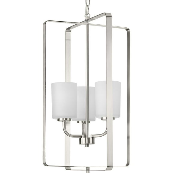 League Collection Three-Light Brushed Nickel and Etched Glass Modern Farmhouse Foyer Chandelier Light