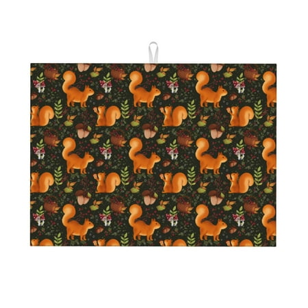 

Ocsxa Festive Squirrels Dark Forest Dish Drying Mat for Kitchen Counter Coffee Bar Coffee Station Accessories Absorbent Coffee Mat Kitchen Drying Mat Easy Clean 18x24 Inch