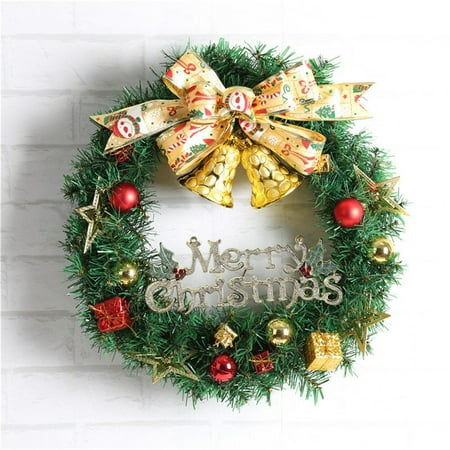 Holiday Door Decor Merry Christmas Holiday Wreath Door Wall Ornament Garland Decor Bowknot Bell Decor ()