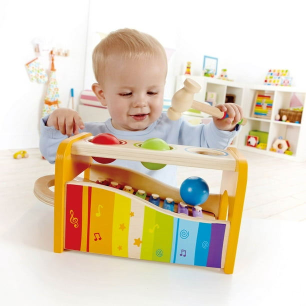 Hape Kids Wooden Musical Instrument Rainbow Pound & Tap Xylophone Bench