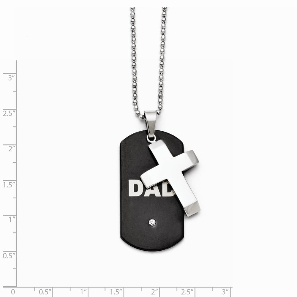 Bonyak Jewelry Stainless Steel Black IP-Plated Dog Tag with CZ Cross Necklace in Stainless Steel