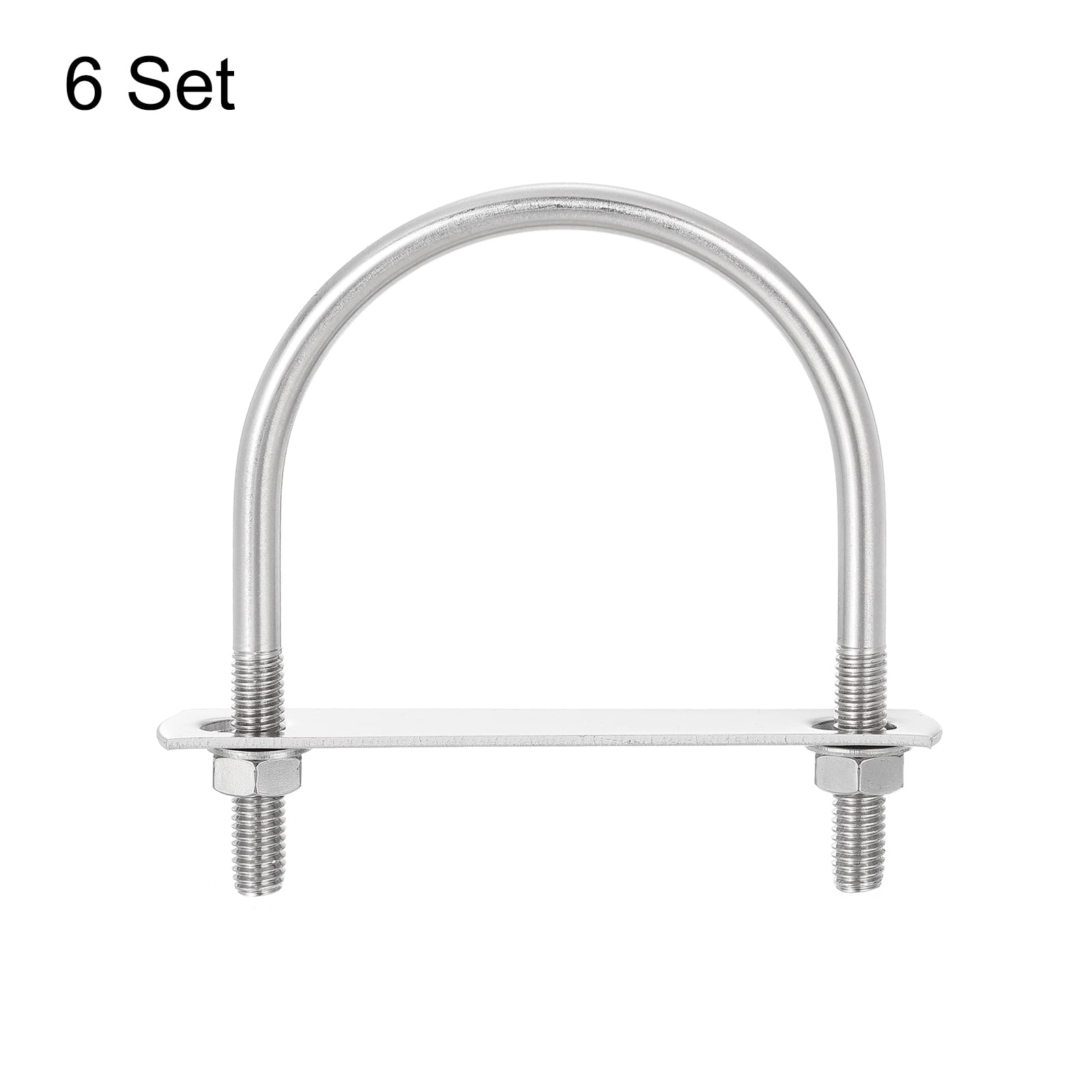 Round U-Bolts, 6 Sets 90mm(3.54") Inner Width 115mm Length M8 304 Stainless Steel U Clamp Bolt with Nuts and Plates