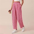 thumbnail image 6 of Women's Plaid High Waist Wide Leg Cropped Pants, Loose Relaxed Fit Barrel Trousers with Side Pockets, for Spring Summer Daily Wear, Travel or Casual Outfits Red M, 6 of 6