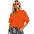 thumbnail image 2 of VOUZZA Womens Short Sleeve Sweatshirt Crewneck Puff Sleeve Pullover Casual Loose Fit Solid Top, 2 of 4