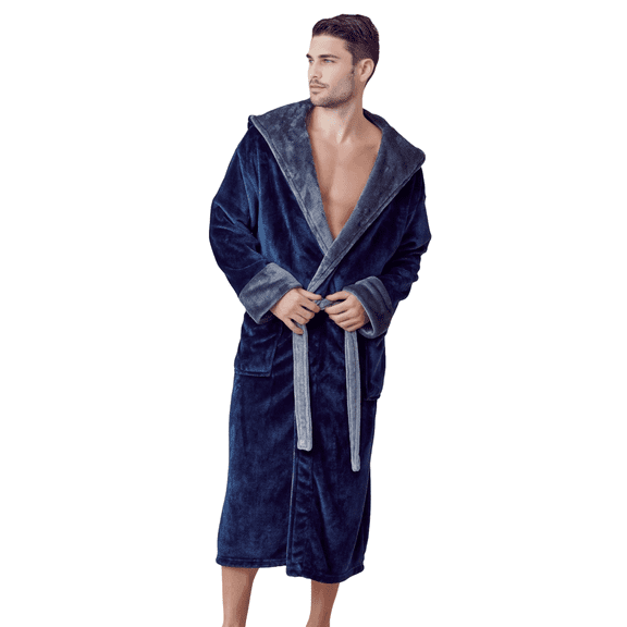 Elegani Luxury Men's Plush Shawl Collar Robe Blue-Gray (M)