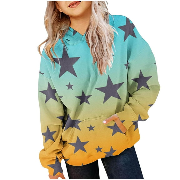 TFEOQRY Children Girls Hooded Sweatshirts Printed Shirt Long Sleeved Plush Pattern T-Shirt Round Neck Top