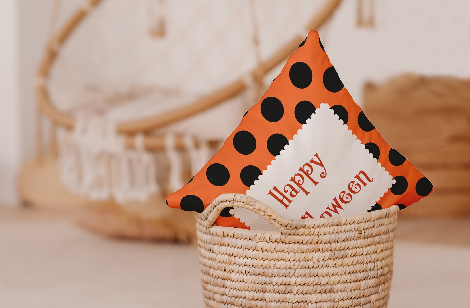 20" x 20" Simply Daisy Halloween Happy Halloween Dots Polyester Indoor/Outdoor Pillow, Traditional Orange Qty 1