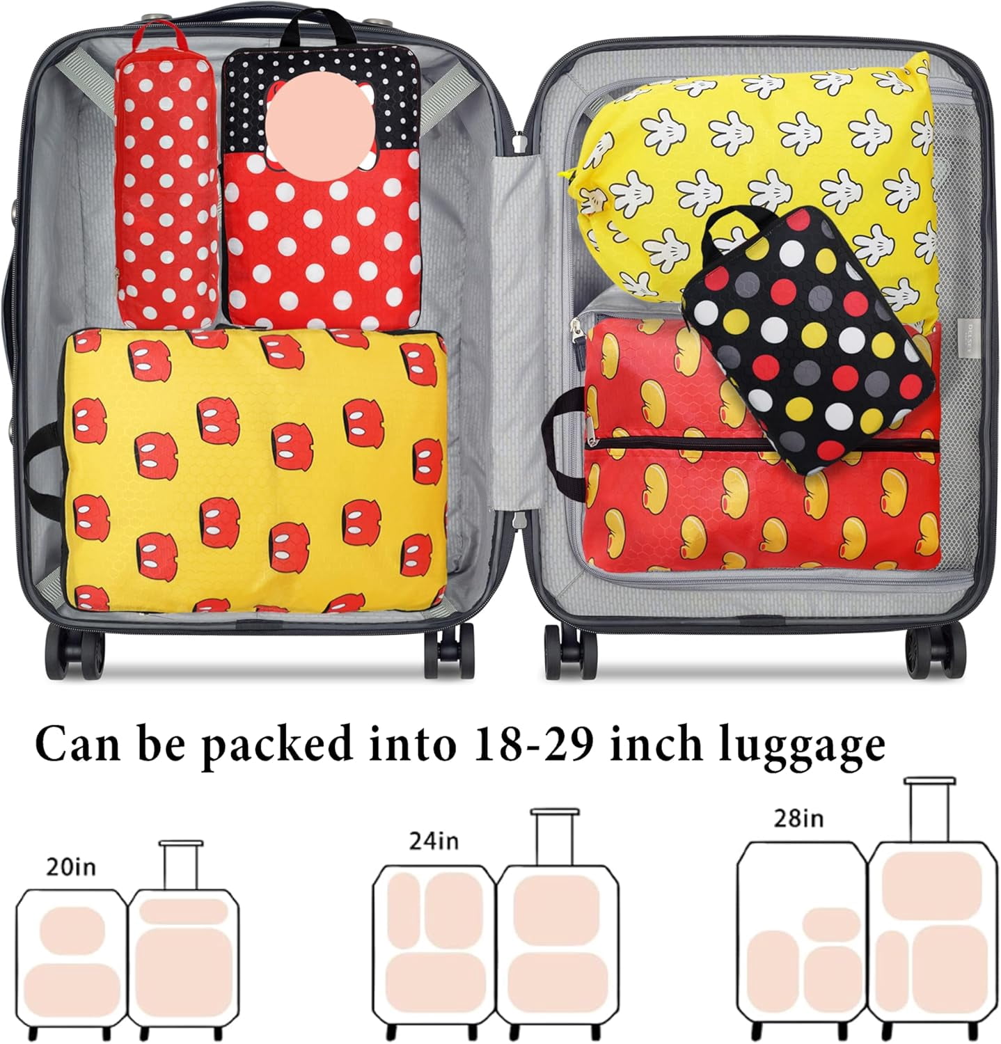 Compression Packing Cubes for Suitcases, 6 Set Travel Luggage Organizer Bags Lightweight Waterproof Smell Proof Red Dots Packing Cubes as Travel Accessories for Women