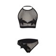 thumbnail image 4 of Sunloudy Conjunto de lencería para mujer, sin mangas, cuello halter, sin espalda, transparente, de retazos, con calzoncillos, ropa interior Sunloudy S M L XL, 4 of 8