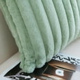 thumbnail image 6 of WOVTE Sage Green Striped Decorative Throw Pillow Covers 18x18 Inch Set of 2, Square Spring Fall Decorations Couch Pillow Case, Soft Cozy Faux Rabbit Fur Plush, Modern Home Decor for Bed (No Inserts), 6 of 7