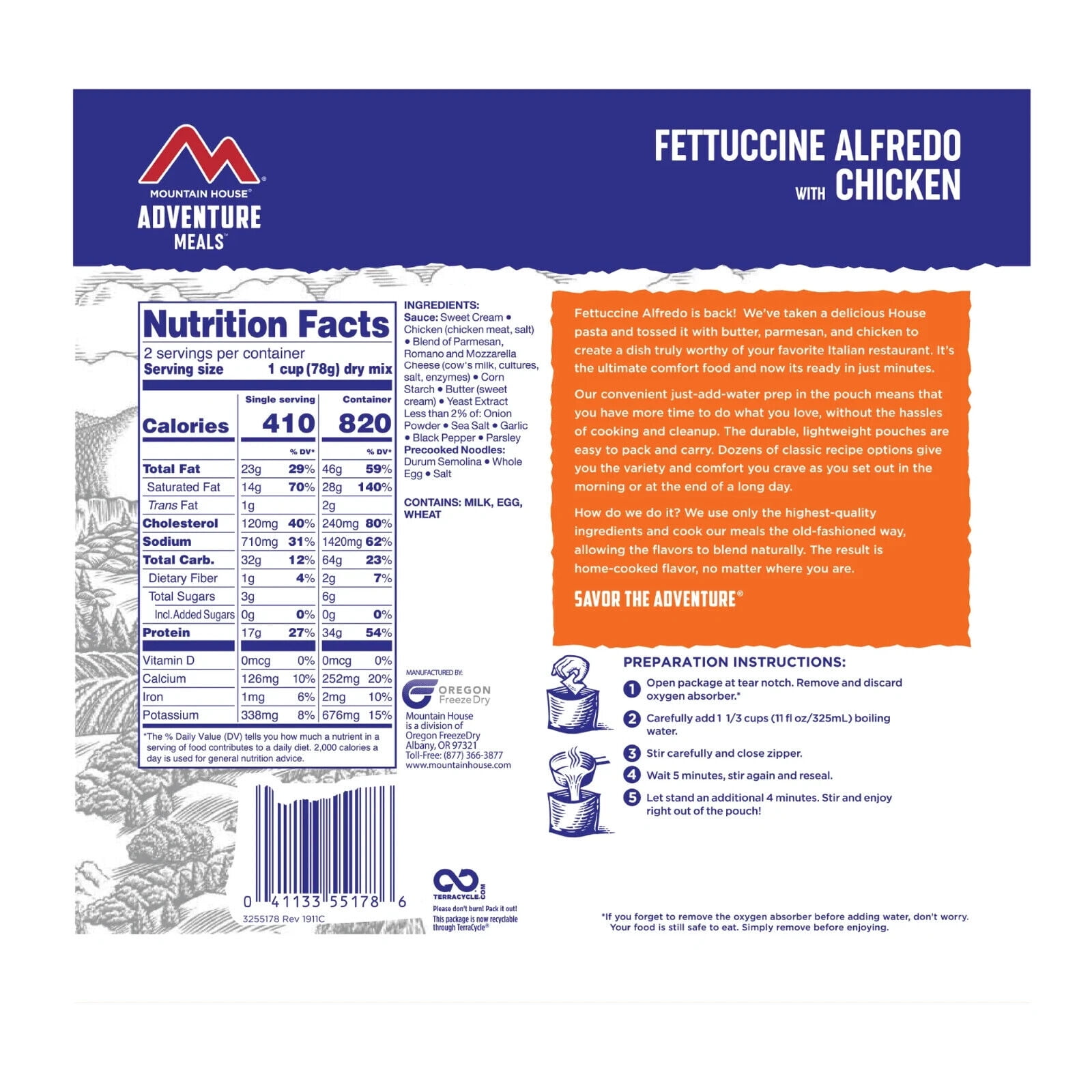 (6 Pouches) Mountain house Freeze Dried Emergency Survival Backpacking and Camping Food Fettuccine Alfredo with Chicken ✅