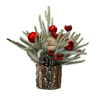 Tabletop Artificial Christmas Tree Mini Colorful Box Christmas Tree Berries Apples Pine Cones for Home Office