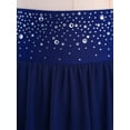 thumbnail image 7 of Sholeno Women's Shiny Rhinestone Lyrical Dance Skirt High Low Hem Mesh Flowy Dancing Skirt Navy Blue XXL, 7 of 7