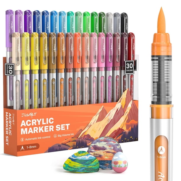 Marcadores de pintura acrílica JusArt con punta de pincel, 30 colores, a base de agua