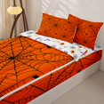 thumbnail image 3 of Manfei Spider Web Print Zipper Full Size Comforter Sets with Fitted Sheet and 2 Pillowcases,Halloween Theme Zipper Bedding Set,Orange,Halloween Reversible,4pcs, 3 of 8