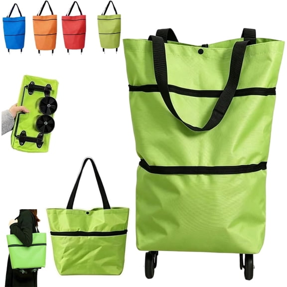 2-in-1 Foldable Shopping Bag On Wheels,2 in 1 Lightweight Collapsible Shopping Cart,Wheels Reusable Shopping Bags,Grocery Bags Shopping Travel Bag on Wheels