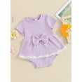 thumbnail image 6 of Baby Girls Summer Outfits Short Sleeve Lace Trim Hem T-Shirt with Solid Ribbed Shorts 2 Pcs Summer Set, 6 of 10