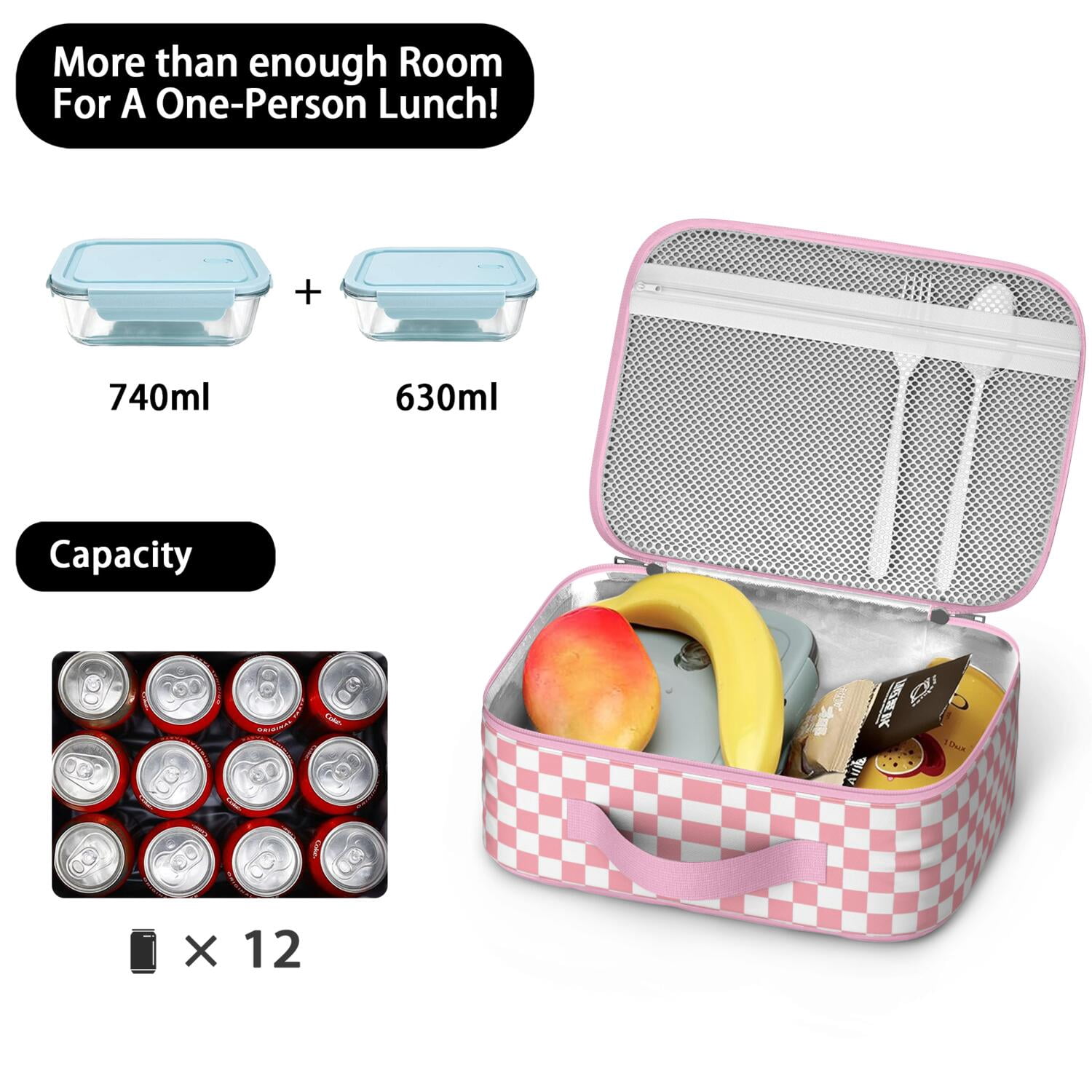 Lightweight Lunch Bag With Retro Plaid Pattern, Insulated Durable Lunch Box For School, Activities, And Travel. Perfect For Checkered, Buffalo Plaid, And Classic Red & Black Design