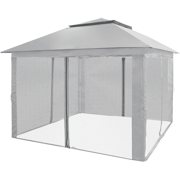 CROWN SHADES 11 x 1 Foot Pop Up Gazebo Canopy Shelter, Outdoor Canopy w/ 4 Mosquito Net Sidewalls, Push Center Lock, and Wheeled Carry Bag, Grey