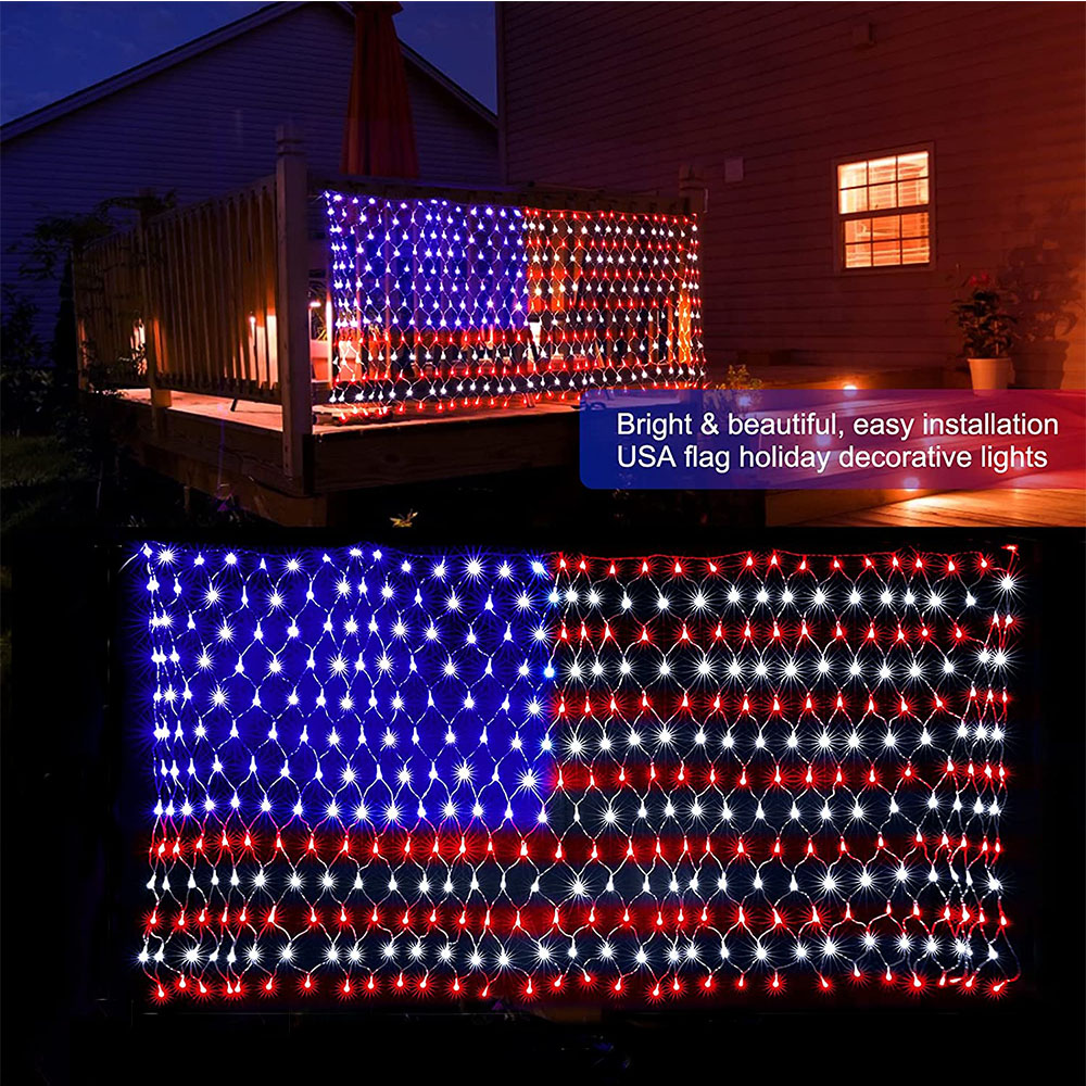 4th of July Decorations, 420 LEDs American Flag String Lights, 6.5ft x 3.3ft Outdoor Indoor Net 