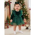 thumbnail image 4 of Cjfdfy Newborn Baby Girl Christmas Fall Outfit Velvet Long Sleeve Ruffle Sheer Tulle Romper Dress And Bow Headband Infant Cute My First Christmas Fall Winter Outfit 0-18M, 4 of 9