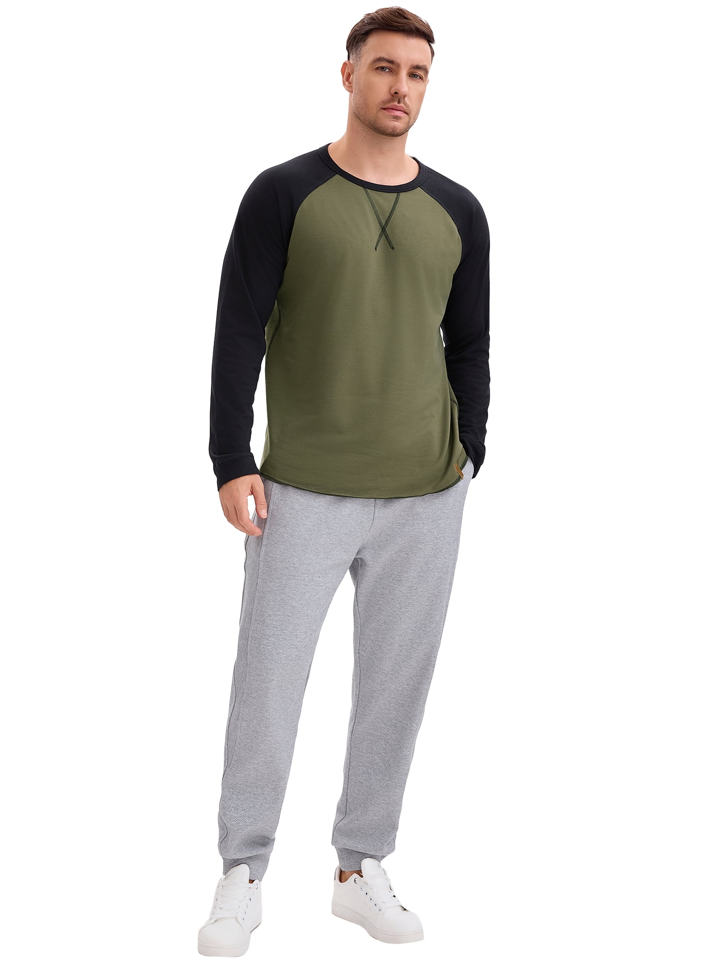 DARING DIVA Men's Long Sleeve Color Block Casual Raglan T-Shirt S Brown Black