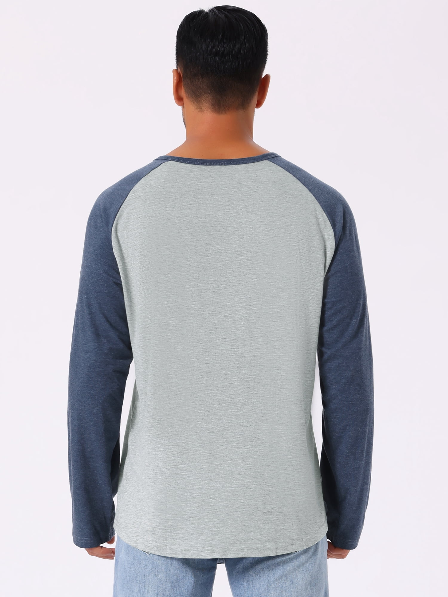 DARING DIVA Men's Raglan Long Sleeve Tee Shirt Baseball Henley T-Shirts 2XL Gray Navy